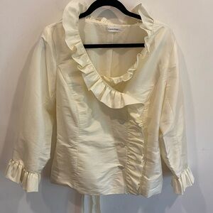 Calvin Klein Belted Ivory Ruffle‎ Evening Jacket Luxury Elegant